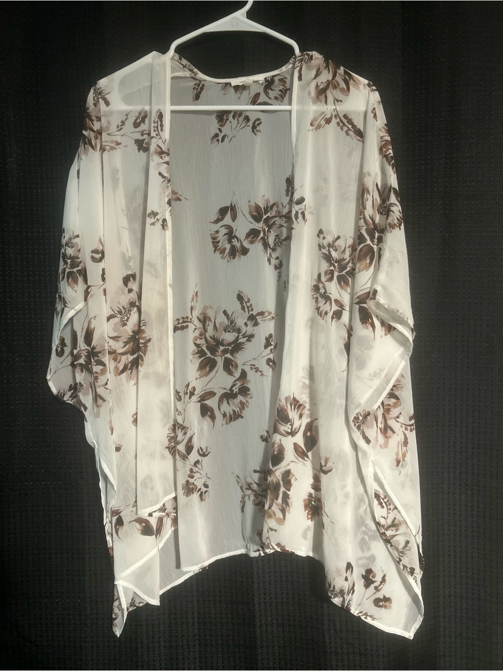 Maurices White Sheer Floral Kimono with Brown Print